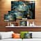 Designart - Symmetrical Blue Gold Fractal Flower - Abstract Print On Canvas